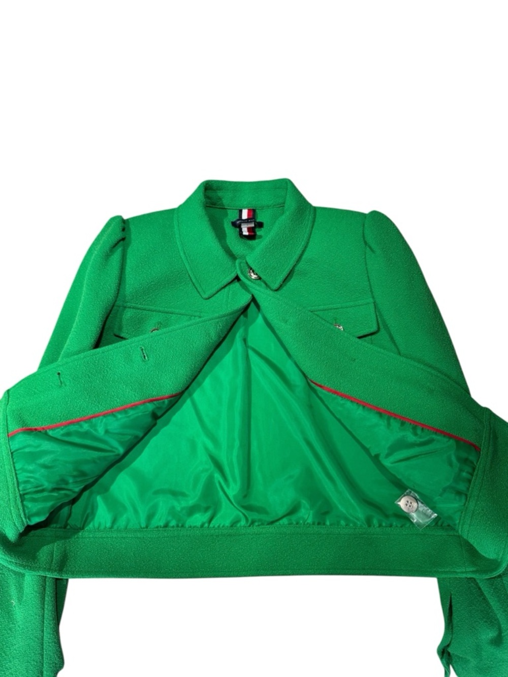 Tommy Hilfiger Long Sleeve Bright Green Cropped Button Jacket Size 6 - Picture 9 of 11